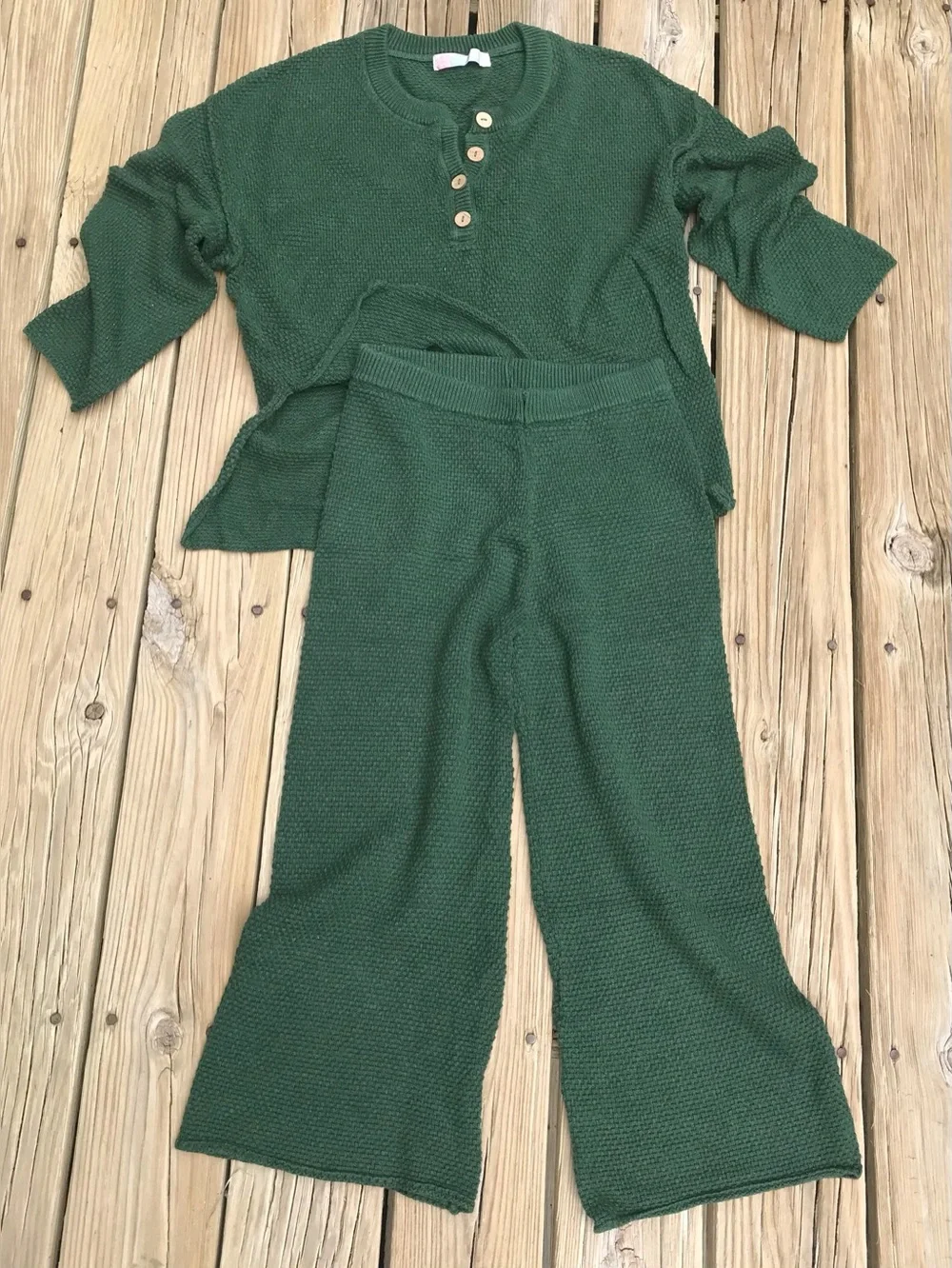 Ladies XS FREE PEOPLE Beach Hailee Sweater Set Deep Hunter Green Pants Top Set